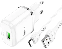 Сетевое зарядное устройство с быстрой зарядкой Hoco N3 18w QC3.0 home charger + USB-C cable white - фото Сетевое зарядное устройство с быстрой зарядкой Hoco N3 18w QC3.0 home charger + USB-C cable white