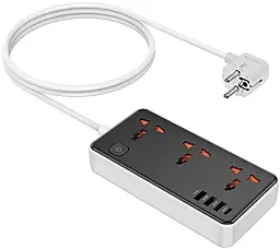 Сетевой фильтр (удлинитель) Hoco AC8A 3 sockets 1.5m 3xUSB-A/USB-C ports чёрный - фото Сетевой фильтр (удлинитель) Hoco AC8A 3 sockets 1.5m 3xUSB-A/USB-C ports чёрный