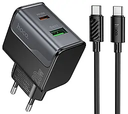 Мережевий зарядний пристрій Hoco CS71A Star Speed 20w PD USB-C/USB-A ports charger + USB-C to USB-C cable black - фото Мережевий зарядний пристрій Hoco CS71A Star Speed 20w PD USB-C/USB-A ports charger + USB-C to USB-C cable black