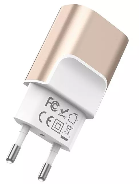 Сетевое зарядное устройство Hoco C47A 2.1a 2xUSB-A ports charger gold - фото 3