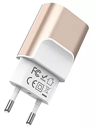 Сетевое зарядное устройство Hoco C47A 2.1a 2xUSB-A ports charger gold - миниатюра 3