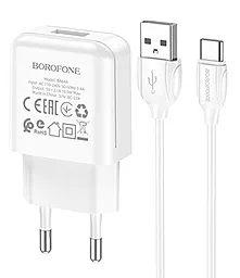 Сетевое зарядное устройство Borofone BA64A Single Port + USB Type-C Cable White