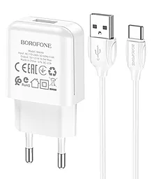 Сетевое зарядное устройство Borofone BA64A 2.1a home ports + USB-C cable white - фото Сетевое зарядное устройство Borofone BA64A 2.1a home ports + USB-C cable white