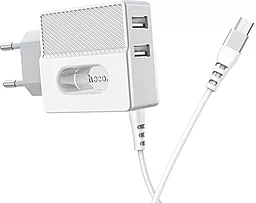 Мережевий зарядний пристрій Hoco C75 2.4a 2xUSB-A ports charger + micro USB cable white - мініатюра 2 Мережевий зарядний пристрій Hoco C75 2.4a 2xUSB-A ports charger + micro USB cable white - мініатюра 2