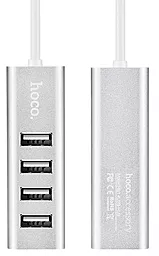 USB хаб Hoco HB1 Line Machine 0.8m USB-A to 4xUSB 2.0 hub Silver/White - миниатюра 3