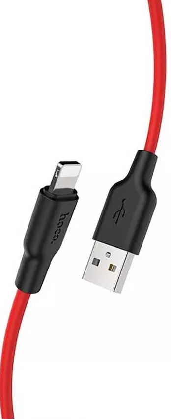 Кабель Hoco X21 Plus Silicone USB-A - Lightning 12w 2.4a 0.25м cable Black/Red - фото 3