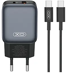 Мережевий зарядний пристрій XO L154 20w PD USB-C/USB-A ports charger + USB-C to USB-C cable black - фото Мережевий зарядний пристрій XO L154 20w PD USB-C/USB-A ports charger + USB-C to USB-C cable black