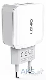 Мережевий зарядний пристрій LDNio 2 usb 2.4A + Micro Usb White (DL-AC2202 / A2202)