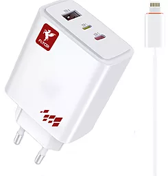 Сетевое зарядное устройство FLYCDI FA-011 65w GaN PD/QC 2xUSB-C/USB-A ports fast charger + Lightning cable white - фото Сетевое зарядное устройство FLYCDI FA-011 65w GaN PD/QC 2xUSB-C/USB-A ports fast charger + Lightning cable white