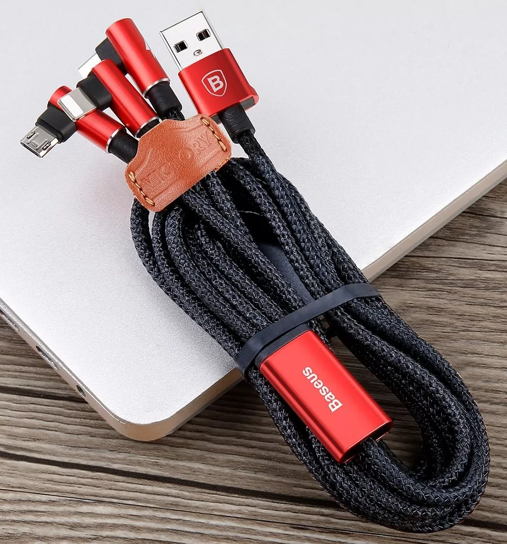Універсальний кабель Baseus MVP Mobile Game 3-in-1 USB-A to Type-C/Lightning/micro USB 18w 3.5a 1.2м сable Red (CAMLT-WZ09) - фото 2