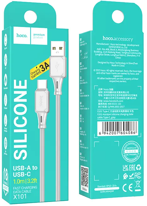 Кабель Hoco X101 silicone USB-A to Type-C 15w 3a 1м cable Gray - фото 5
