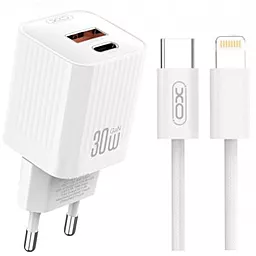 Сетевое зарядное устройство XO L149 30w PD/QC USB-C/USB-A ports charger + USB-C to Lightning cable white - фото Сетевое зарядное устройство XO L149 30w PD/QC USB-C/USB-A ports charger + USB-C to Lightning cable white
