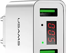 Сетевое зарядное устройство Usams Travel charger LCD 2 USB 2.1A White (US-CC040) - миниатюра 2