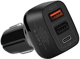 Автомобильное зарядное устройство с быстрой зарядкой Hoco Z15A Car Charger 2USB+USB Type-C QC3.0 Black - миниатюра 2