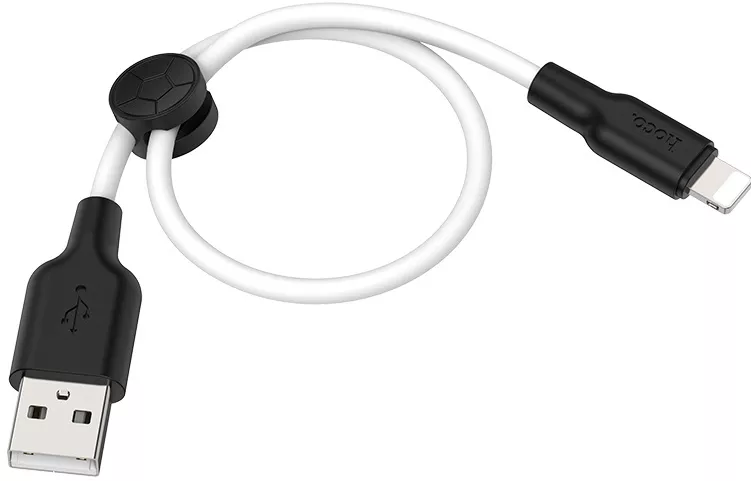Кабель Hoco X21 Plus Silicone USB-A - Lightning 12w 2.4a 0.25м cable Black/White - фото 1