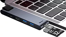 Мультипортовий Type-C хаб Baseus Smart Pro 7-in-1 Thunderbolt 3 USB-C, 2USB-C 3.0, HDMI, SD Gray (CAHUB-L0G) - мініатюра 3