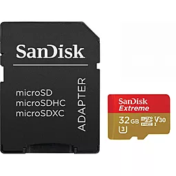 Карта памяти SanDisk microSDHC 32GB Extreme Class 10 UHS-I U3 V30 + SD-адаптер (SDSQXVF-032G-GN6AA)