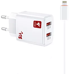 Сетевое зарядное устройство FLYCDI FA-012 2.4a 2xUSB-A ports home charger + Lightning cable white - фото Сетевое зарядное устройство FLYCDI FA-012 2.4a 2xUSB-A ports home charger + Lightning cable white