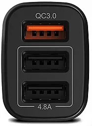 Автомобільний зарядний пристрій з швидкою зарядкою Hoco Z15B KUSO QC3.0 USB THREE PORTS Black - мініатюра 3