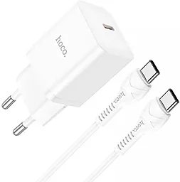 Мережевий зарядний пристрій Hoco N27 20w PD USB-C fast charger + USB-C to USB-C cable white - фото Мережевий зарядний пристрій Hoco N27 20w PD USB-C fast charger + USB-C to USB-C cable white