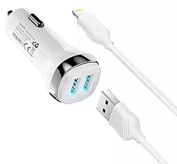 Автомобильное зарядное устройство Hoco Z40 2.4a 2xUSB-A ports car charger + Lightning cable white - фото Автомобильное зарядное устройство Hoco Z40 2.4a 2xUSB-A ports car charger + Lightning cable white