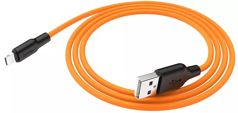 Кабель Hoco X21 Plus Silicone USB-A - Lightning 12w 2.4a 1м cable Black/Orange - фото 2