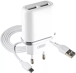 Мережевий зарядний пристрій XO L52 2.1a 2xUSB-A ports charger + USB-C cable white