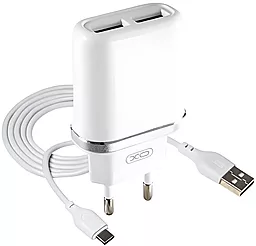 Сетевое зарядное устройство XO L52 2.1a 2xUSB-A ports charger + USB-C cable white - фото Сетевое зарядное устройство XO L52 2.1a 2xUSB-A ports charger + USB-C cable white