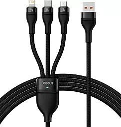 Универсальный кабель Baseus Flash Series 2 3-in-1 USB-A to Type-C/Lightning/micro USB 66w 6a 1.2м Huawei SCP cable Black (CASS0400001)