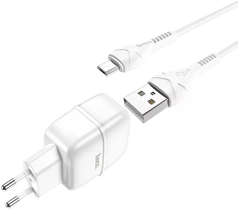 Сетевое зарядное устройство Hoco C77A 2.4a 2xUSB-A ports charger + micro USB cable white - фото 3
