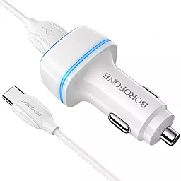 Автомобильное зарядное устройство Borofone BZ14 Max 2.4a 2xUSB-A ports car charger + USB-C cable white