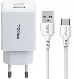 Мережевий зарядний пристрій з швидкою зарядкою Proda 2.1a 2xUSB-A ports home charger + USB-C cable white (PD-A22)
