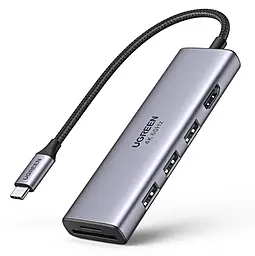 USB Type-C хаб Ugreen CM511 5-in-1 USB3.1 gray (15596) - фото USB Type-C хаб Ugreen CM511 5-in-1 USB3.1 gray (15596)