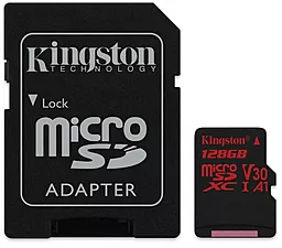 Карта памяти Kingston microSDXC 128GB Canvas React Class 10 UHS-I U3 V30 A1 + SD-адаптер (SDCR/128GB)