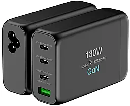 Сетевое зарядное устройство Powermax 130w GaN PD/QC 3xUSB-C/USB-A ports fast charger black (PD-061pt)