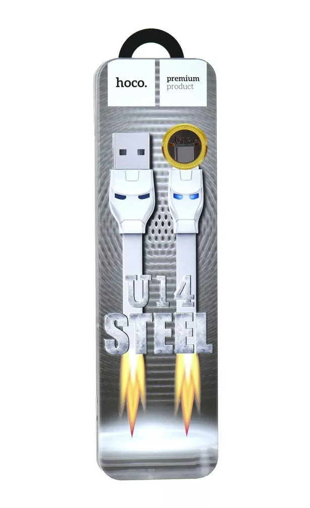 Кабель Hoco U14 Steel man USB-A - Type-C 12w 2.4a 1.2м cable White - фото 3