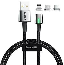 Магнитный кабель для зарядки Baseus Zinc Magnetic 3-in-1 USB-A to Type-C/Lightning/micro USB 10w 2м сable black (TZCAXC-B01)