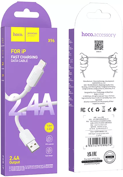 Кабель Hoco X96 USB-A - Lightning 12w 2.4a 1м cable White - фото 5