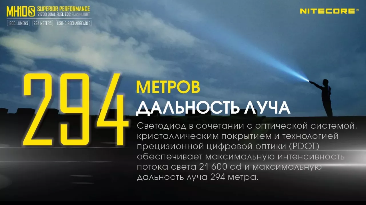 Фонарик аккумуляторный Nitecore MH10S (6-1038_s) (1x18650, 1x21700, 2xCR123, 2xRCR123) - фото 8