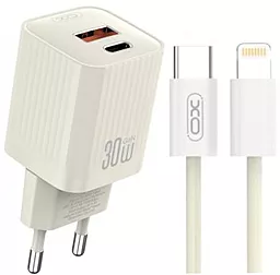 Сетевое зарядное устройство XO L149 30w PD/QC USB-C/USB-A ports charger + USB-C to Lightning cable beige - фото Сетевое зарядное устройство XO L149 30w PD/QC USB-C/USB-A ports charger + USB-C to Lightning cable beige