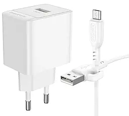Сетевое зарядное устройство Borofone BAS12A 18w QC3.0 home charger + micro USB cable white - фото Сетевое зарядное устройство Borofone BAS12A 18w QC3.0 home charger + micro USB cable white