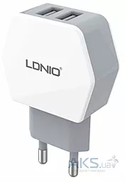 Сетевое зарядное устройство LDNio Dual Home Charger 2.1A + Lightning Cable White (DL-AC61)