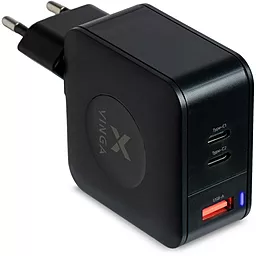 Мережевий зарядний пристрій Vinga 65w GaN PD 2xUSB-C/USB-A ports fast charger white (VCHG65)