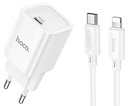 Мережевий зарядний пристрій Hoco C148A 30w PD USB-C fsat charger + USB-C to Lightning cable white - фото Мережевий зарядний пристрій Hoco C148A 30w PD USB-C fsat charger + USB-C to Lightning cable white