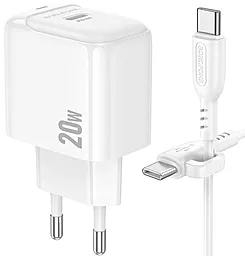 Мережевий зарядний пристрій Borofone BAS43A 20w PD USB-C fast charger + USB-C to USB-C cable white - фото Мережевий зарядний пристрій Borofone BAS43A 20w PD USB-C fast charger + USB-C to USB-C cable white