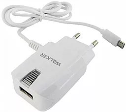 Сетевое зарядное устройство Walker WH-12 1a USB-A car charger + micro USB cable white
