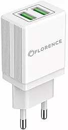 Сетевое зарядное устройство Florence 2a 2xUSB-A ports charger + USB-C cable white (FL-1021-WT) - фото Сетевое зарядное устройство Florence 2a 2xUSB-A ports charger + USB-C cable white (FL-1021-WT)