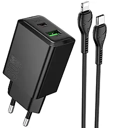 Сетевое зарядное устройство Hoco N71 Nuevo 30w PD USB-C/USB-A ports charger + USB-C to Lightning cable black - фото Сетевое зарядное устройство Hoco N71 Nuevo 30w PD USB-C/USB-A ports charger + USB-C to Lightning cable black