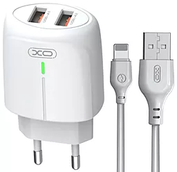 Сетевое зарядное устройство XO L111 2.4a 2xUSB-A ports charger + Lightning cable white - фото Сетевое зарядное устройство XO L111 2.4a 2xUSB-A ports charger + Lightning cable white