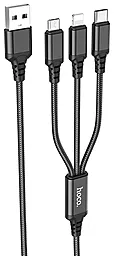 Універсальний кабель Hoco X76 Super 3-in-1 USB-A to Type-C/Lightning/micro USB 10w 1м сable Black
